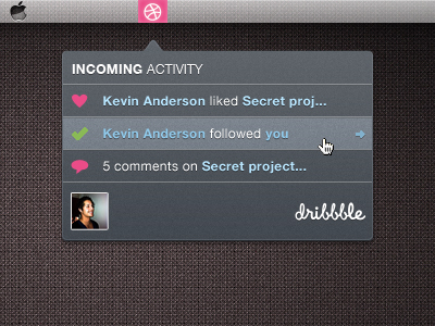 桌面版dribbble消息提示